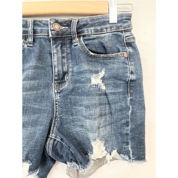 Judy Blue Small High Rise Cut Off Bermuda Distressed Denim Shorts Med Wash - Picture 4 of 6